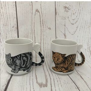 2 Vintage CAT Mugs JAPAN Tabby with Tail Handles